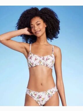 Shade & Shore Ruched Underwire Floral Print Bikini Top & Ruffle Cheeky Bottom